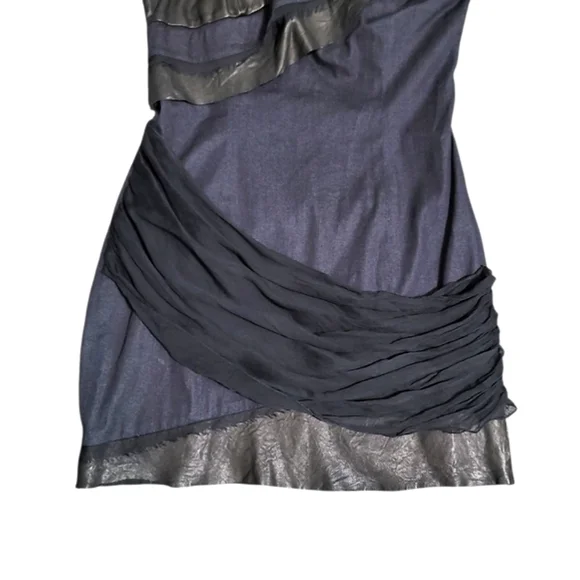 Alice + Olivia Black One Shoulder Cotton Silk Leather Dress Womens Size M - Picture 4 of 12